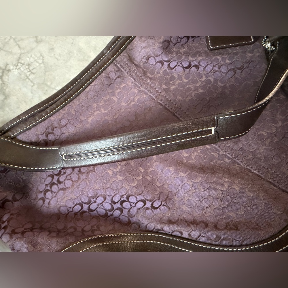 Y2K Vintage Coach Soho Hobo Shoulder Bag Purple Jacquard Brown Leather EUC - Picture 8 of 11
